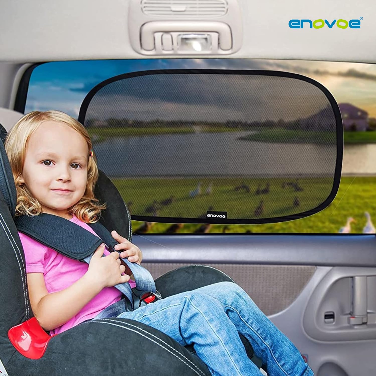 Enovoe 2 Pack Baby Car Window Shade - UV Protection & Breathable Mesh Sun Blocker for Child Safety - XL 25