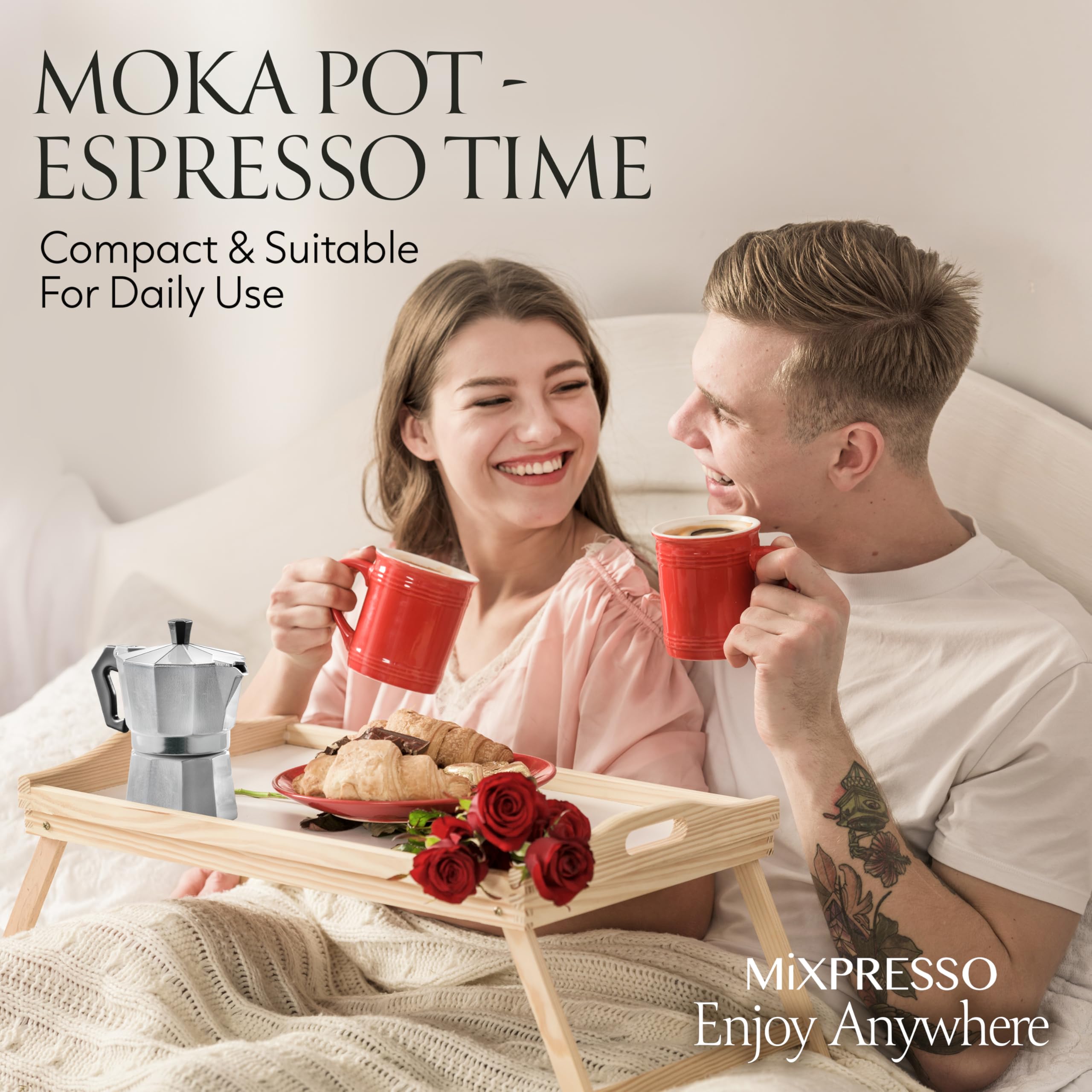 Mixpresso 3-Cup Stovetop Espresso Maker - Italian Moka Pot for Gas & Electric Stoves, Perfect for Home, Office & Camping - Brews 5oz Rich Cuban Coffee & Espresso
