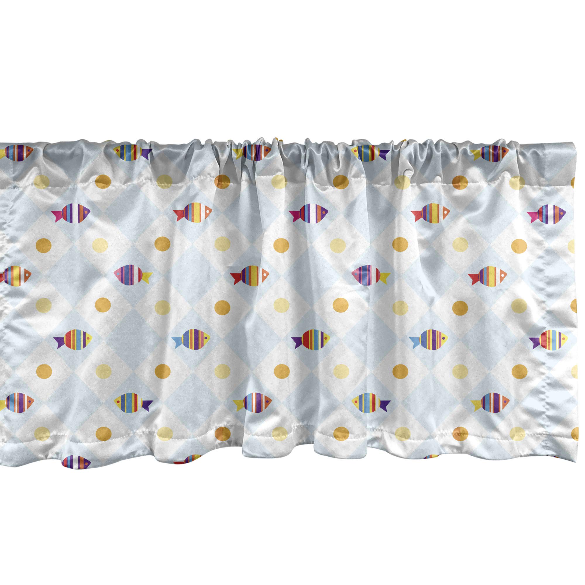 Ambesonne Aquarium Fish Cartoon Window Valance - Geometric Print Curtain with Rod Pocket for Kitchen & Bedroom Decor, 54x12 Inches, Multicolor | Perfect for Coastal, Kids Room & Underwater Theme Decor