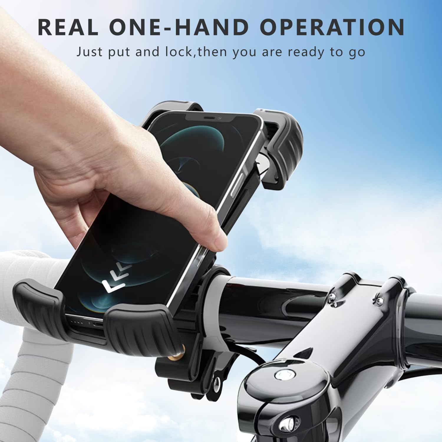 Ultra Stable Metal Bike Phone Holder - Motorcycle & Bicycle Phone Mount with Secure Grip for iPhone 15 Pro Max/Plus, Samsung Galaxy (Fits 4.7-6.8 Inch Phones) - Perfect for Cycling, Commuting & Outdoor Adventures