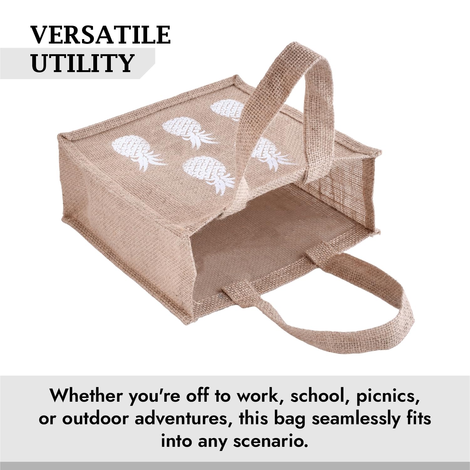 Kuber Industries Reusable Jute Lunch Bag with Handle - Eco-Friendly Office Lunch Tote for Women & Men - Small Size Pack of 3 (Brown/Beige/Black) - Perfect for Work, School, Picnics & Daily Commute
