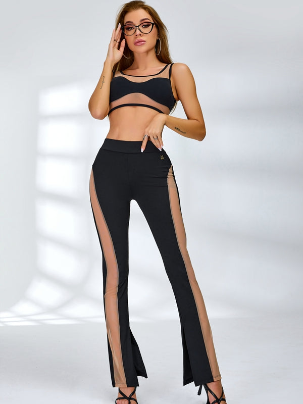 ZASUWA Women's Sexy Sheer Mesh Split Tracksuit - Stylish Workout Outfit for Gym, Yoga & Nightclub Fashion