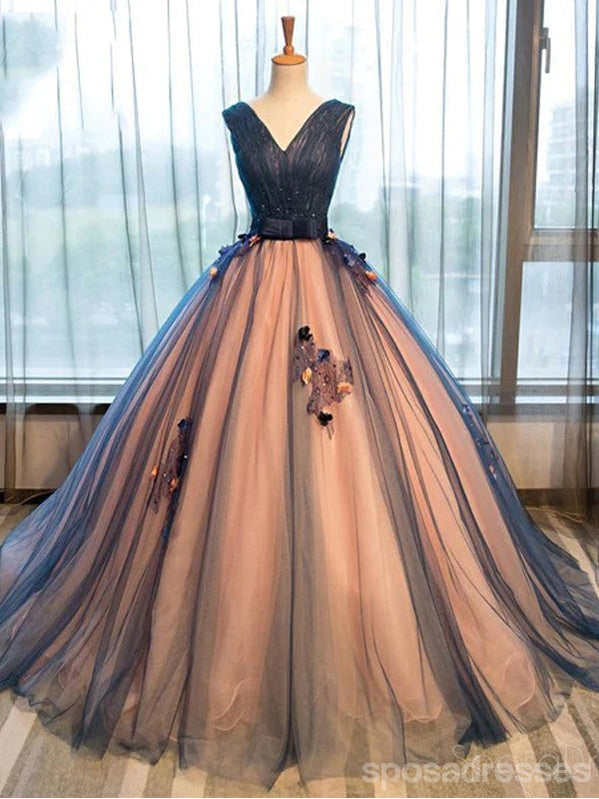 Elegant Deep V Neckline Ball Gown Lace Long Evening Prom Dress - Formal Gown for Homecoming, Wedding, Quinceañera & Special Occasions | Style 17234