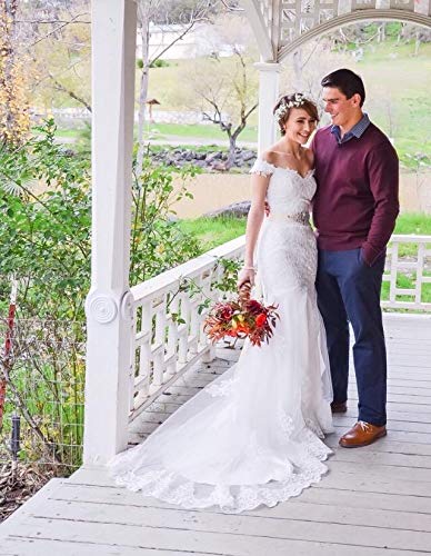 Elegant White Lace Mermaid Wedding Dress for Women - Off Shoulder Formal Bridal Gown Size 8 | Perfect for Beach Weddings, Vow Renewals & Romantic Photoshoots