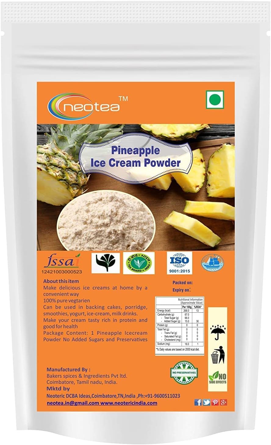 METROL Neotea Pineapple Ice Cream Powder 250g - Delicious Instant Dessert Mix for Smoothies, Baking & Tropical Drinks