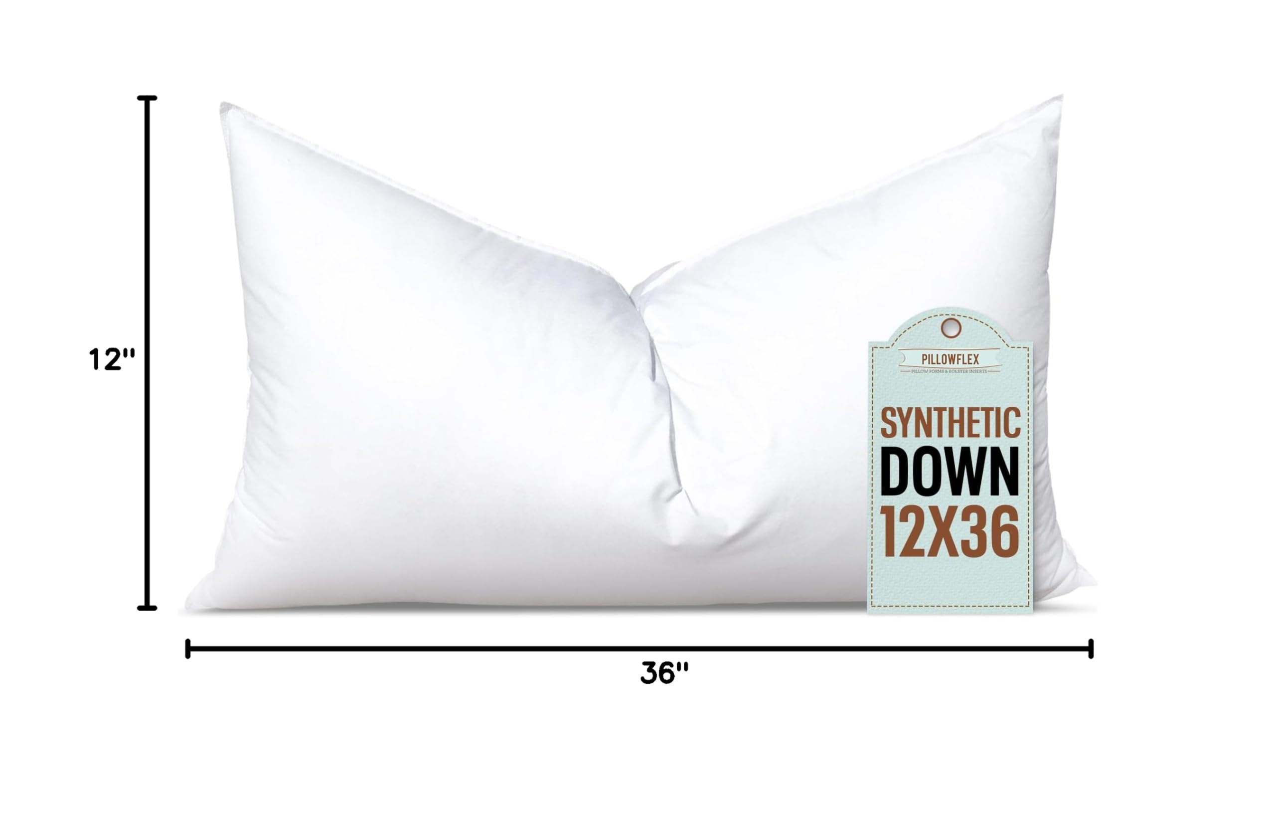Pillowflex Synthetic Down Pillow Insert - 12x36 Down Alternative Pillow, Ultra Soft Hypoallergenic Body Pillow for Sleeping, Lumbar Support, Back Pain Relief - Perfect for Bed, Sofa & Home Decor