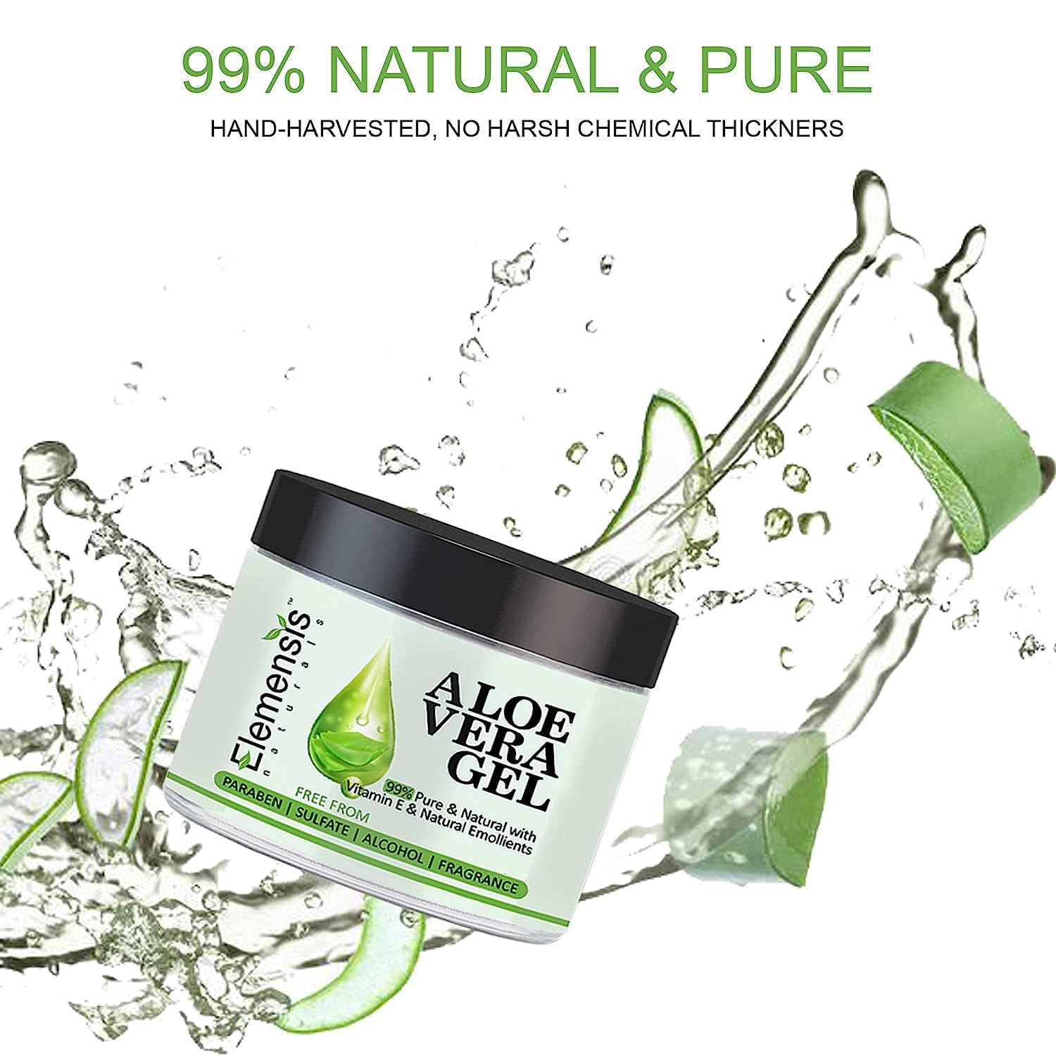 Elemensis Naturals 100% Pure Aloe Vera Gel for Face, Hair & Skin - 200GM | Fast Absorbing, Natural Moisturizer | Made with Freshly Harvested Aloe Vera | Perfect for Sunburn Relief, Daily Hydration & Hair Care