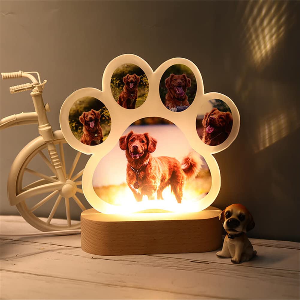 **Custom Dog Paw Night Light with Personalized Photo - Acrylic Pet Memorial Lamp for Dog Lovers - Perfect for Bedroom, Nursery & Pet Memorial Decor**
