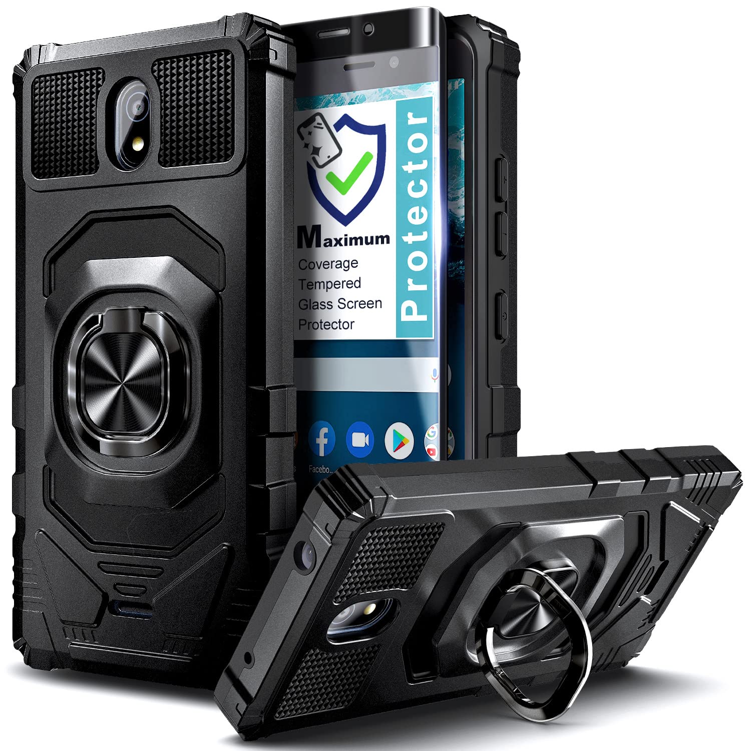 **Nokia C100 Case with Tempered Glass Screen Protector - Military-Grade Full Body Protection, Magnetic Car Mount Holder (Black) - Perfect for Daily Use, Travel & Commuting**