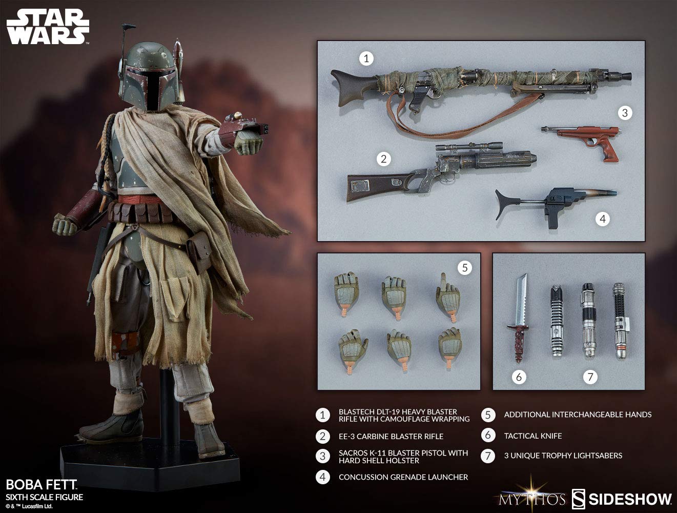 Sideshow Star Wars Mythos Boba Fett 1/6 Scale 12-Inch Premium Collectible Action Figure - Perfect for Display, Gifts & Star Wars Fans Collection
