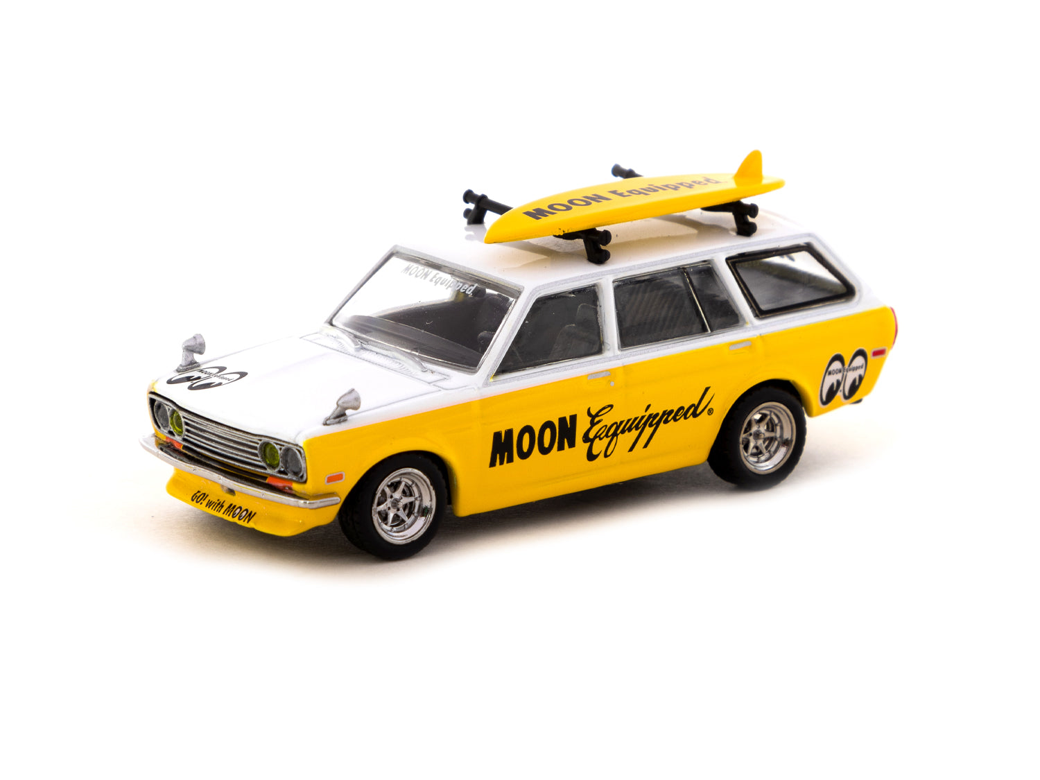 Tarmac Works 1/64 Scale Datsun Bluebird 510 Wagon with MOON Wheels - Diecast Model Car for Collectors & Display - Perfect for Car Enthusiasts & Diorama Scenes