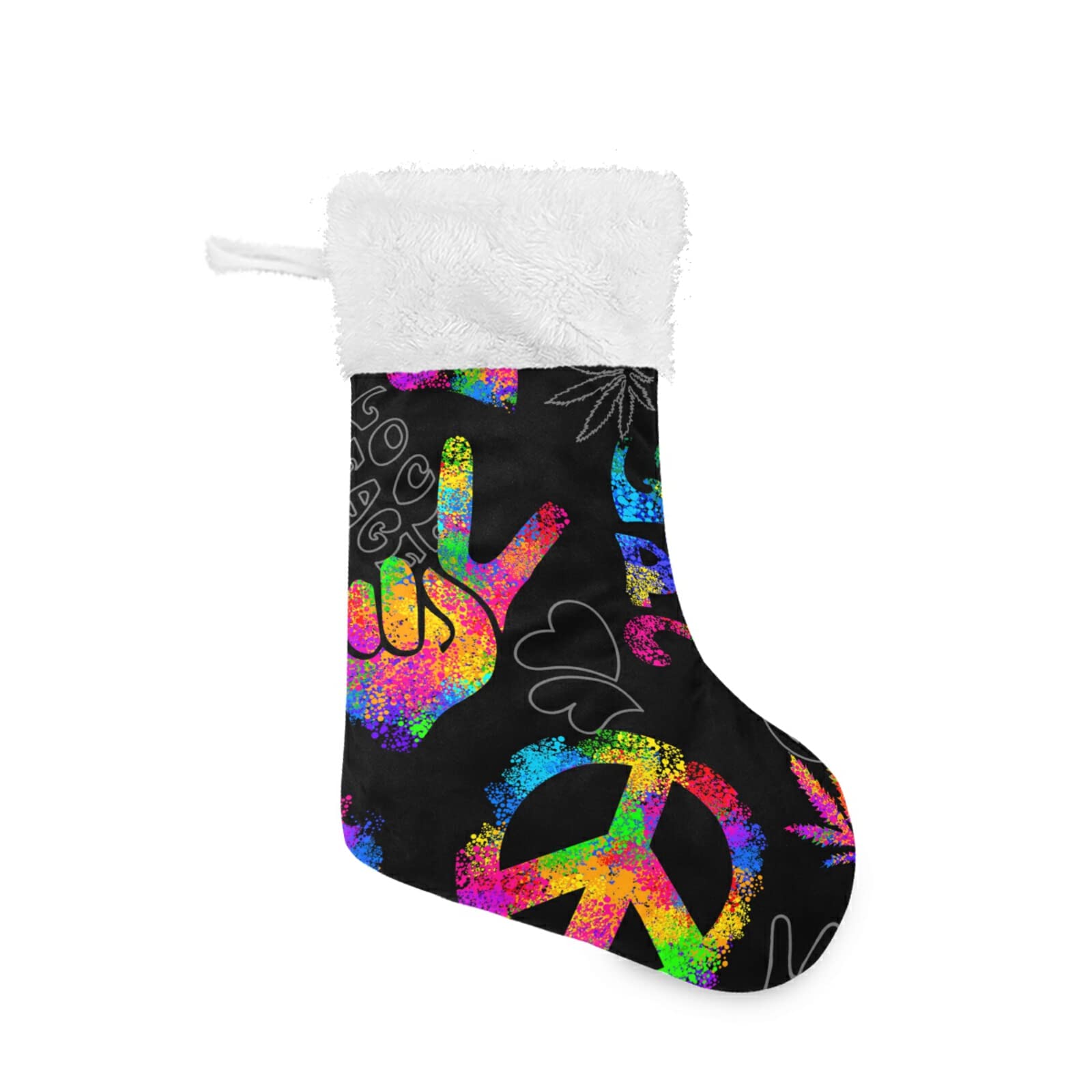 1 Pack Christmas Stocking with Rainbow Peace Love Sign - 17.7 Inch Fireplace Hanging Ornament for Holiday Decor | Perfect for Xmas Tree, Mantel & Gift Exchange