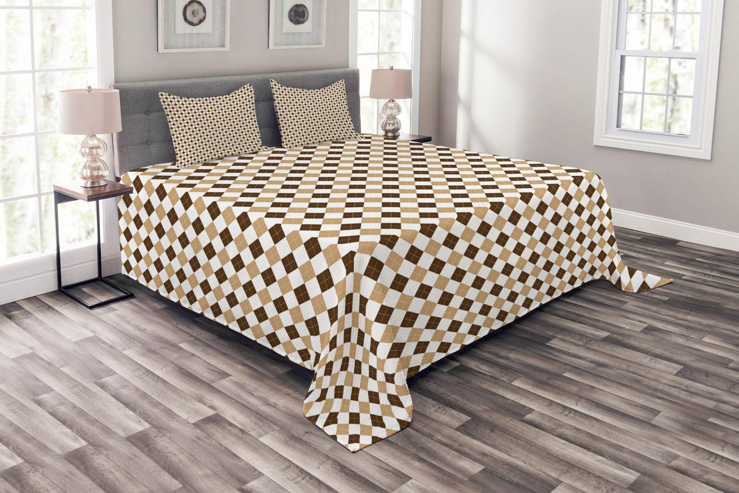 Vintage 3-Piece Comforter Set Twin Size - All Season Geometric Duvet Cover with Earth Tone Argyle Pattern | Machine Washable Bedding for Guest Room, Dorm & Cozy Home Decor