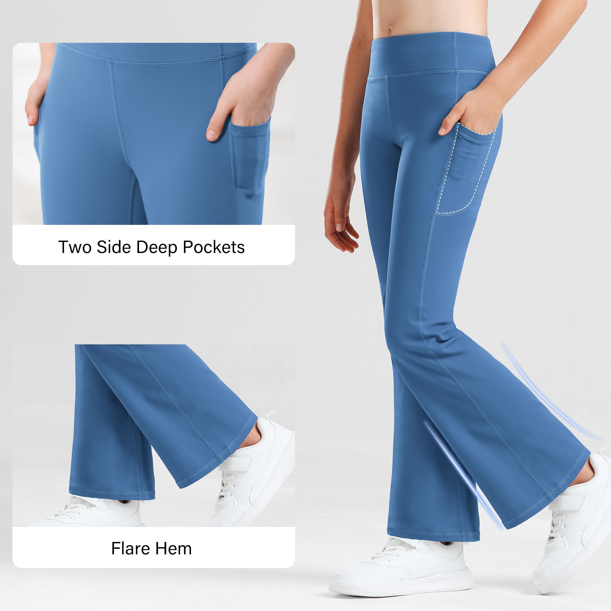 Stelle Girls' High Waisted Flare Leggings with Pockets - Bootcut Yoga Pants for Kids, Dance & Bell Bottom Style | Perfect for Dance Classes, Yoga Sessions & Casual Wear