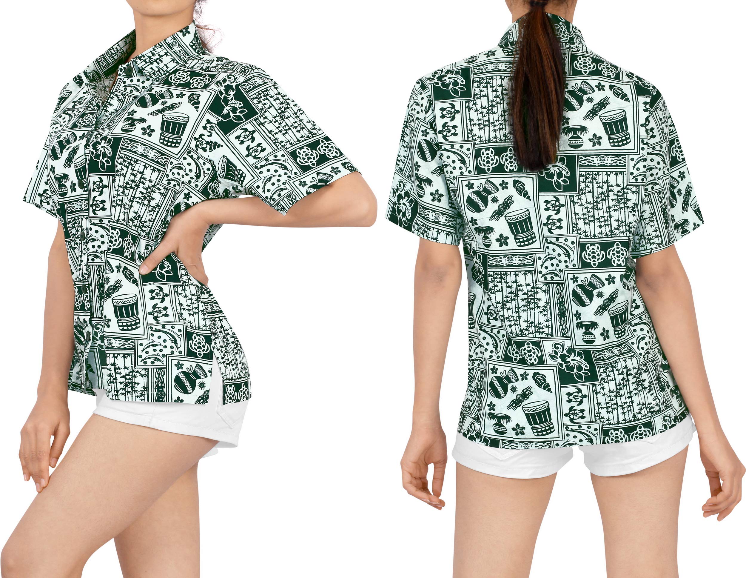 LA LEELA Women's Short Sleeve Hawaiian Beach Blouse Shirt - Floral Print Vacation Top for Summer, Pool Party & Tropical Getaways