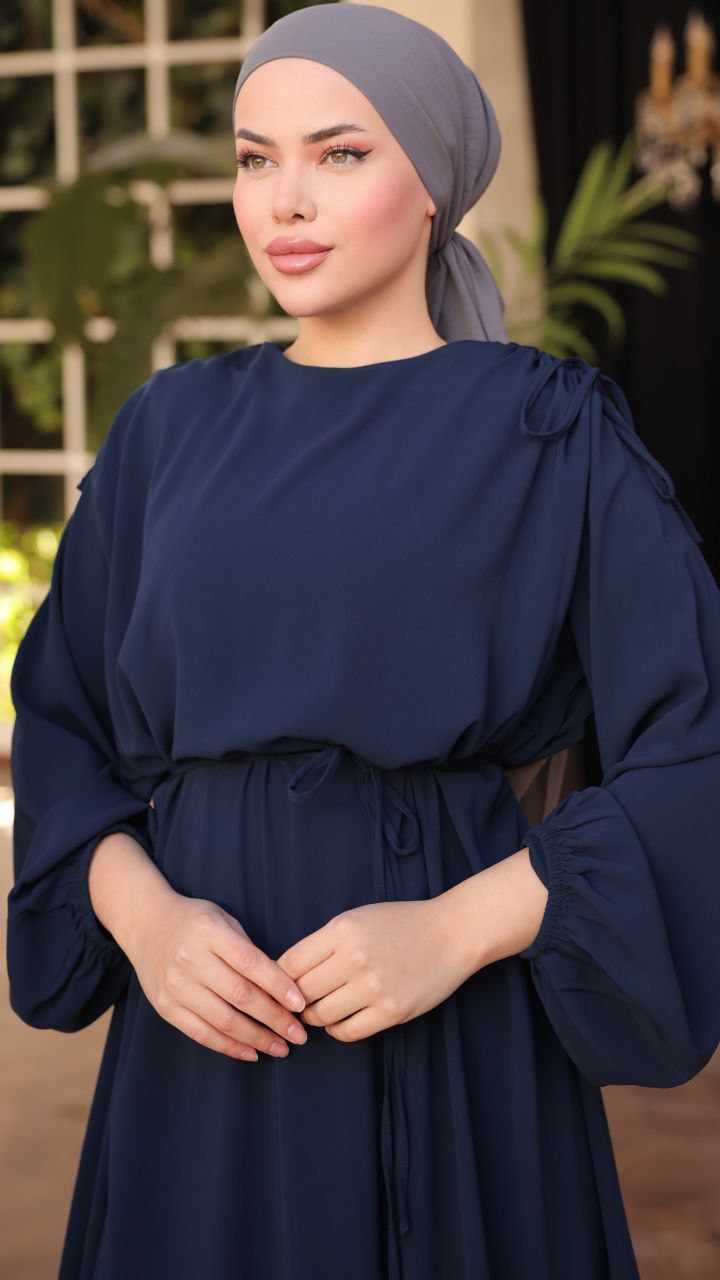 Elegant Long Sleeve Gathered Shoulder Abaya Dress for Women - Modest Islamic Prayer Dress for Mosque, Eid & Special Occasions