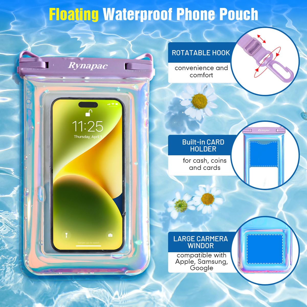 Waterproof Phone Pouch Floating - IPX8 Waterproof Phone Case for iPhone 16 15 14 Pro Max & Galaxy S24 S23 Ultra (Up to 10'') - Underwater Cellphone Holder with Lanyard - Perfect for Beach Vacation, Swimming, Snorkeling & Water Sports
