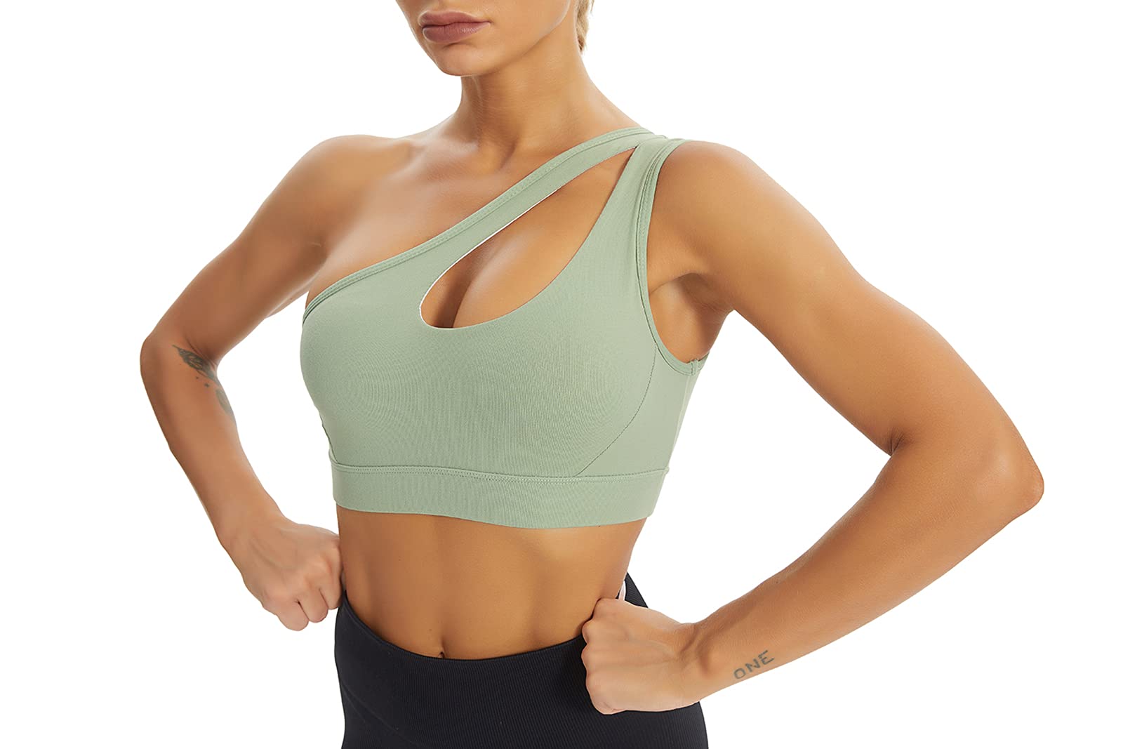 MATHACINO Women's One Shoulder Sports Bra - Sexy & Cute Medium Support Workout Top for Yoga, Gym & Fitness | Perfect for Running, Pilates & Active Lifestyle