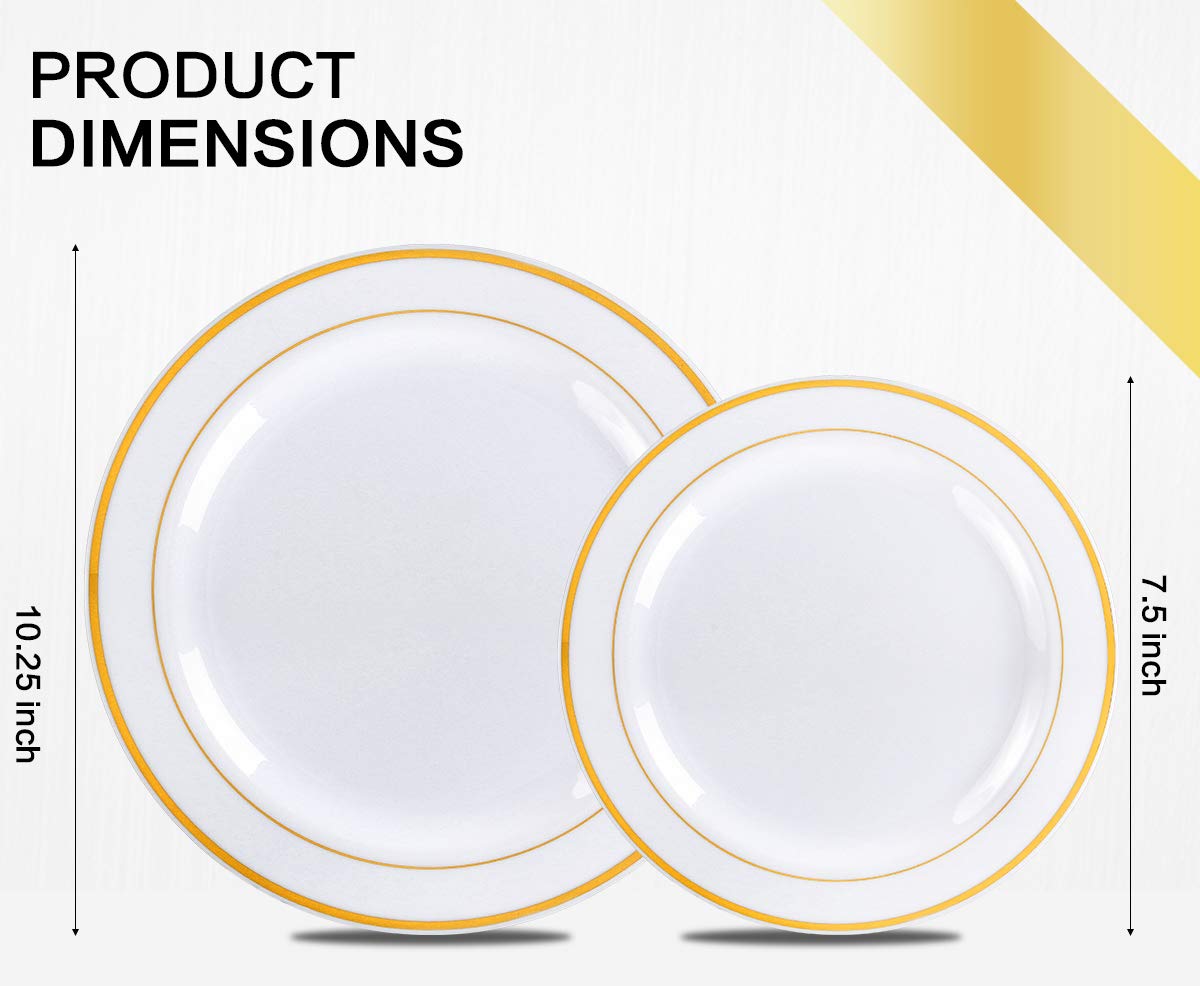 175-Piece Gold Disposable Dinnerware Set - 50 Gold Rim Plastic Plates, 25 Gold Plastic Silverware, 25 Gold Plastic Cups & 25 Gold Paper Napkins - Elegant Party Tableware for Weddings, Birthdays & Special Events