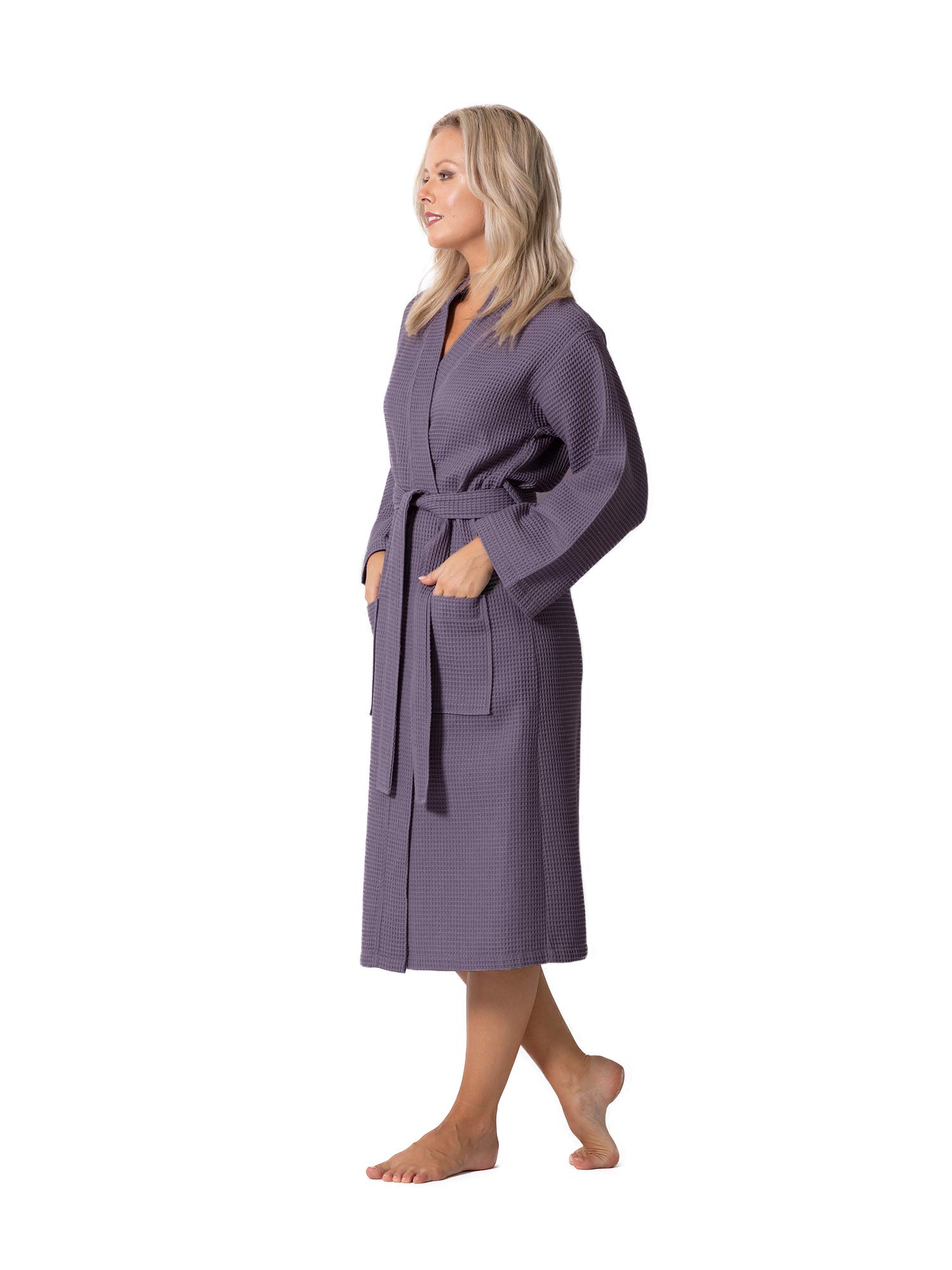 Premium Turkish Linen Waffle Knit Women's Kimono Robe - Ultra Soft & Quick Dry Lightweight Bathrobe - Perfect for Spa, Beach Cover Up & Lounge Wear