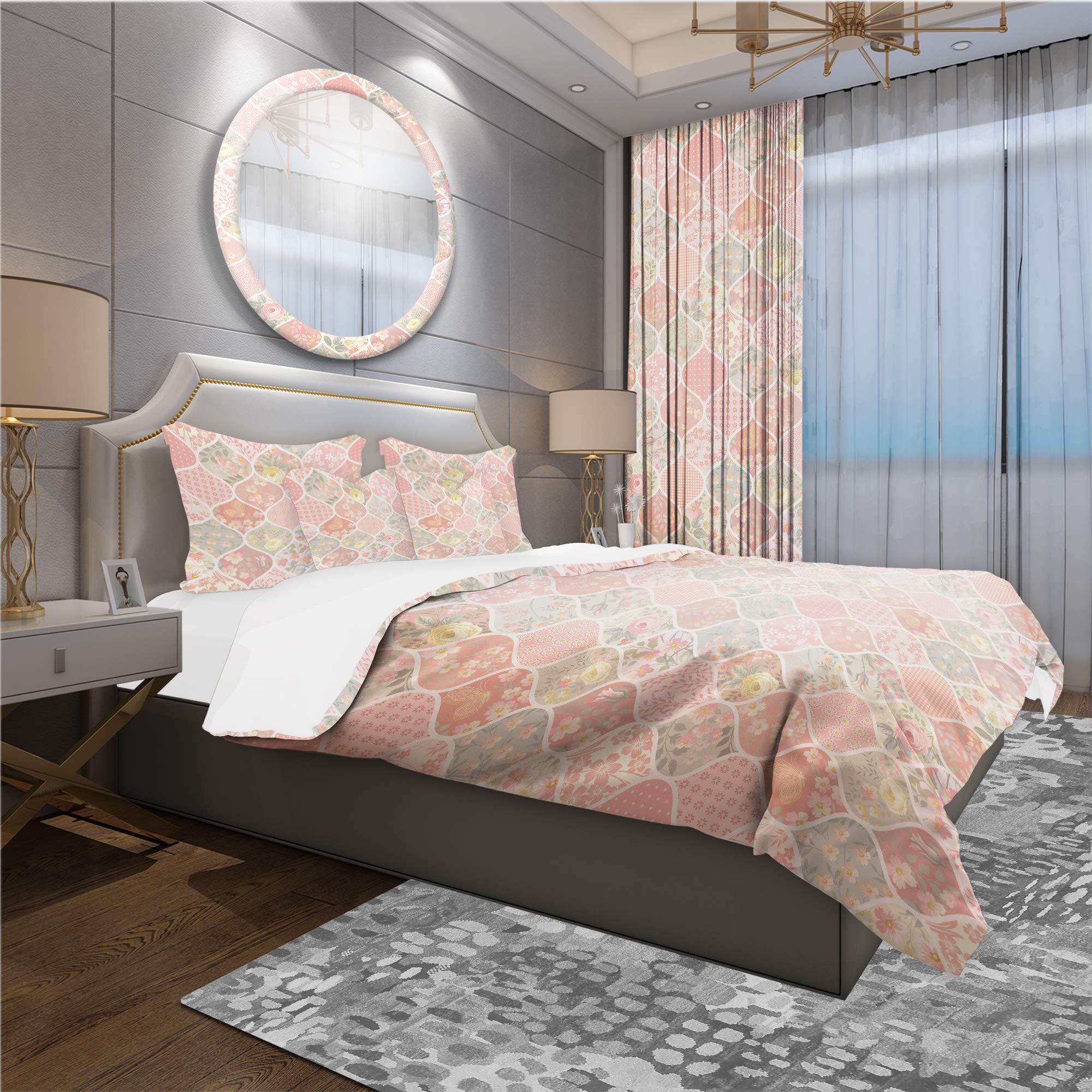 DesignQ Floral Patchwork Duvet Cover Set - Queen Size Pink Cabin & Lodge Bedding, 3-Piece All-Season Comforter Cover with Flowers | Perfect for Rustic Cabins, Farmhouse Decor & Cozy Bedroom Retreats