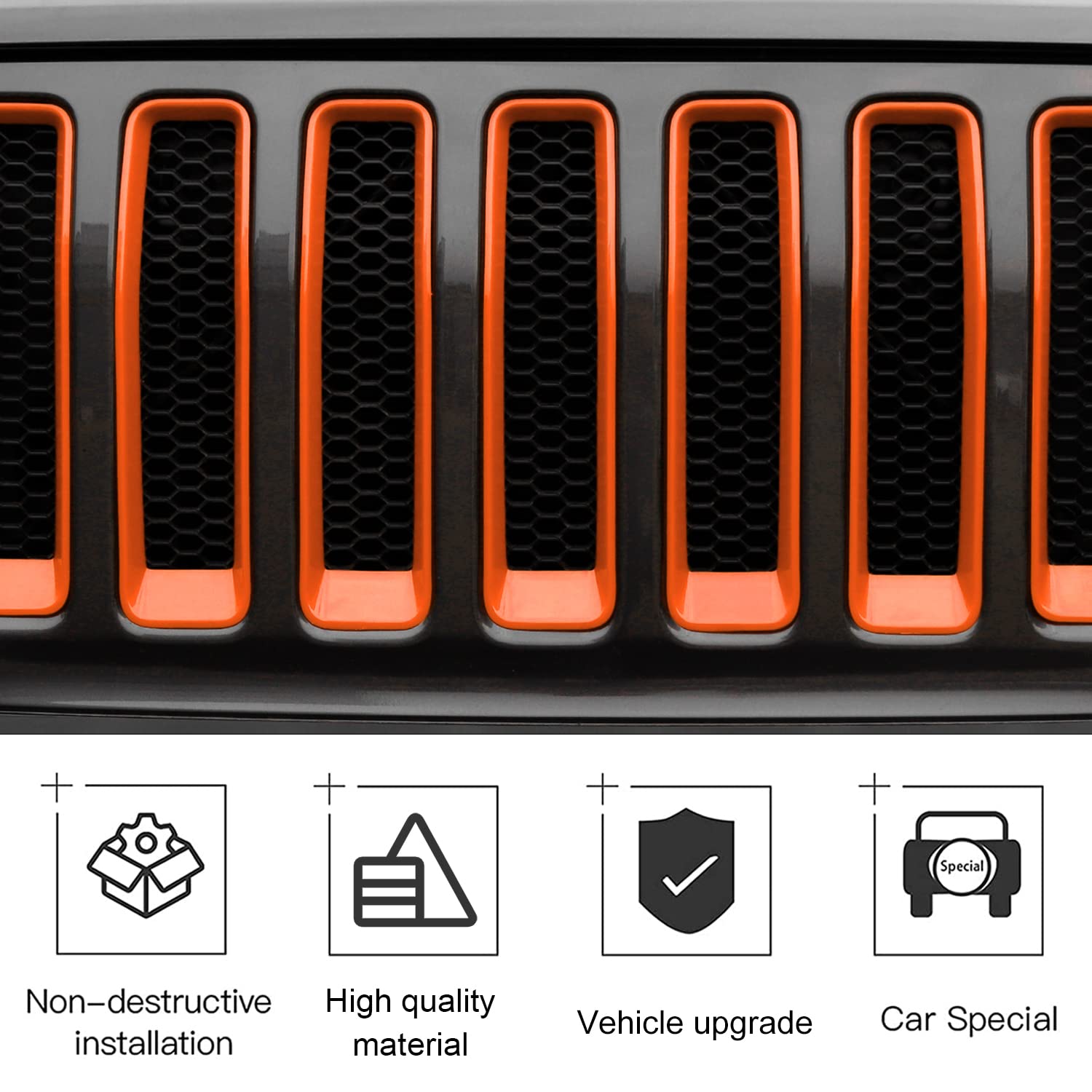 CheroCar Orange Mesh Grille Insert & Headlight Turn Signal Cover Trim - Exterior Accessories for Jeep Wrangler JL (2018-2022) | Off-Road Protection & Style Upgrade