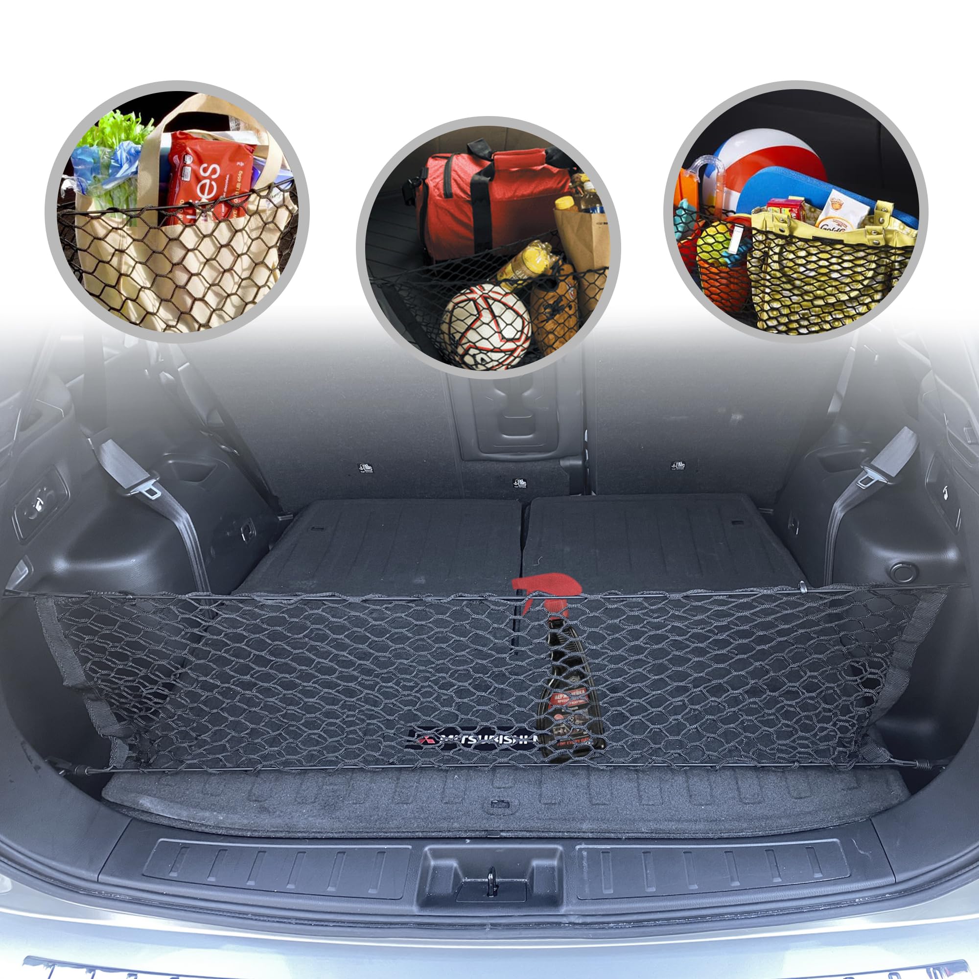 Premium Elastic Trunk Cargo Net for Mitsubishi Outlander 2022-2024 - Envelope Style Mesh Storage Organizer - Universal Fit for SUVs & Crossovers - Secure Luggage & Groceries During Travel