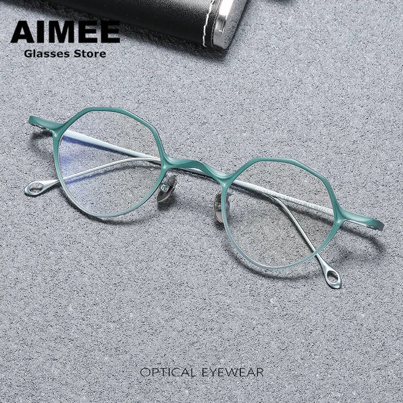 Aimee Unisex Full Rim Polygon Round Titanium Eyeglasses 5973 - Lightweight Durable Frame for Men & Women - Perfect for Reading, Work, and Everyday Fashion