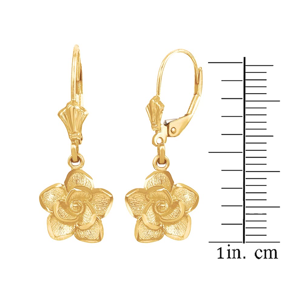 14K Rose, White, or Yellow Gold Rose Flower Leverback Earrings for Women - Certified Solid Gold Dainty Floral Jewelry - Perfect for Weddings, Anniversaries & Special Occasions