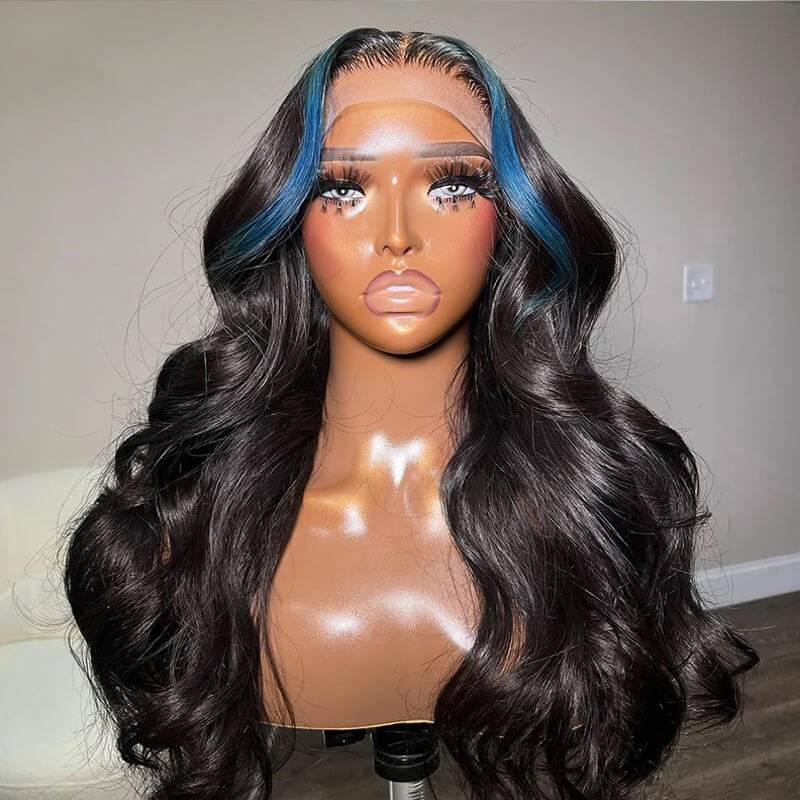 Eullair 13x4 Body Wave Lace Front Wig - Colored Blonde Skunk Stripe Human Hair Wig for Women | Perfect for Cosplay, Halloween, and Daily Fashion Styling