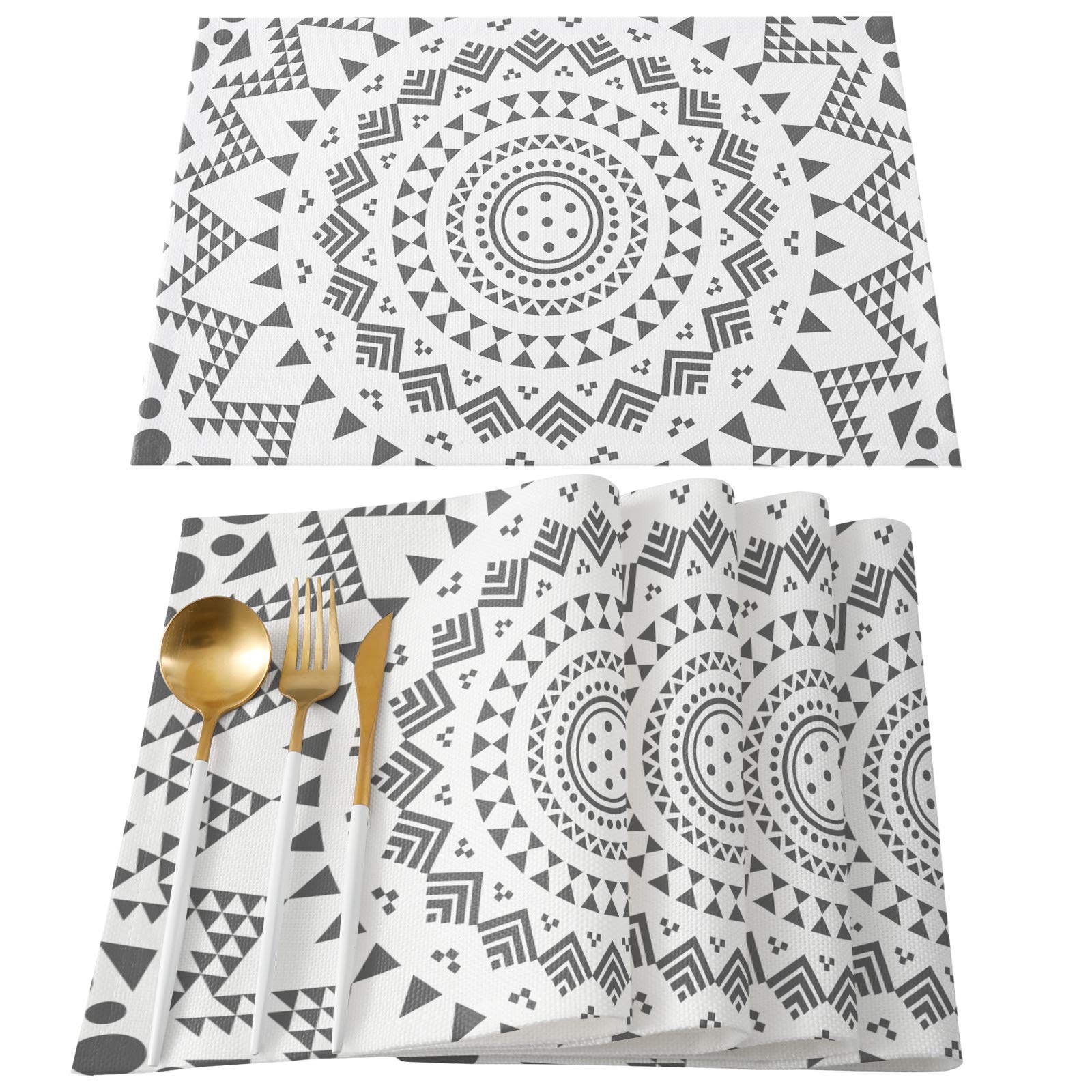 Bohemian Mandala Placemats Set of 6 - Washable Heat-Resistant Non-Slip Dining Table Mats for Kitchen, 13x19 Inch - Perfect for Home Decor, Dinner Parties & Daily Use