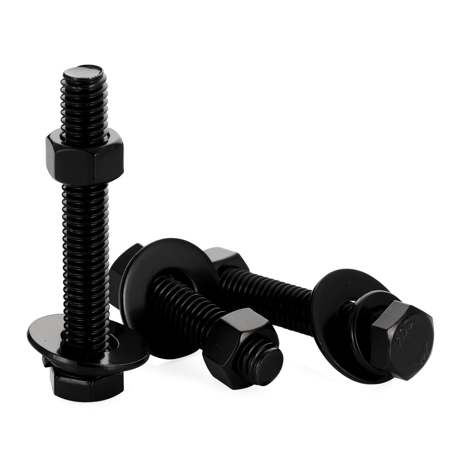 Black Oxide 3/8-16x6 Hex Screws & Nuts Set (4 Pack) - for DIY & Machinery