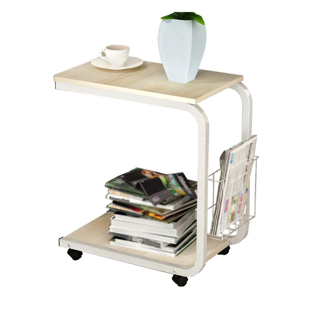 2-Layer Rolling Coffee Table with Removable Storage Box - Modern Side Table for Living Room, Balcony, Small Apartment - 51x30x56cm (Color: Black) - Perfect for Sofa Side, Tea Time, and Extra Storage Space