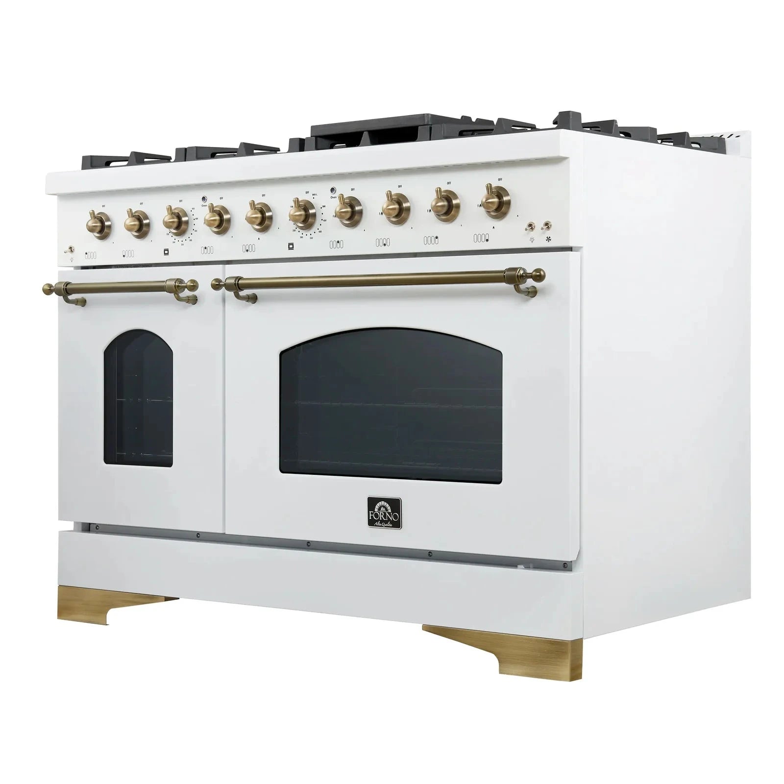 Forno Antico 48-Inch Gas Range with 8 Burner Cooktop & Convection Oven - White Finish with Antique Brass Trim (Model FFSGS6219 48WHT) | Professional Kitchen Appliance for Home Chefs & Restaurants