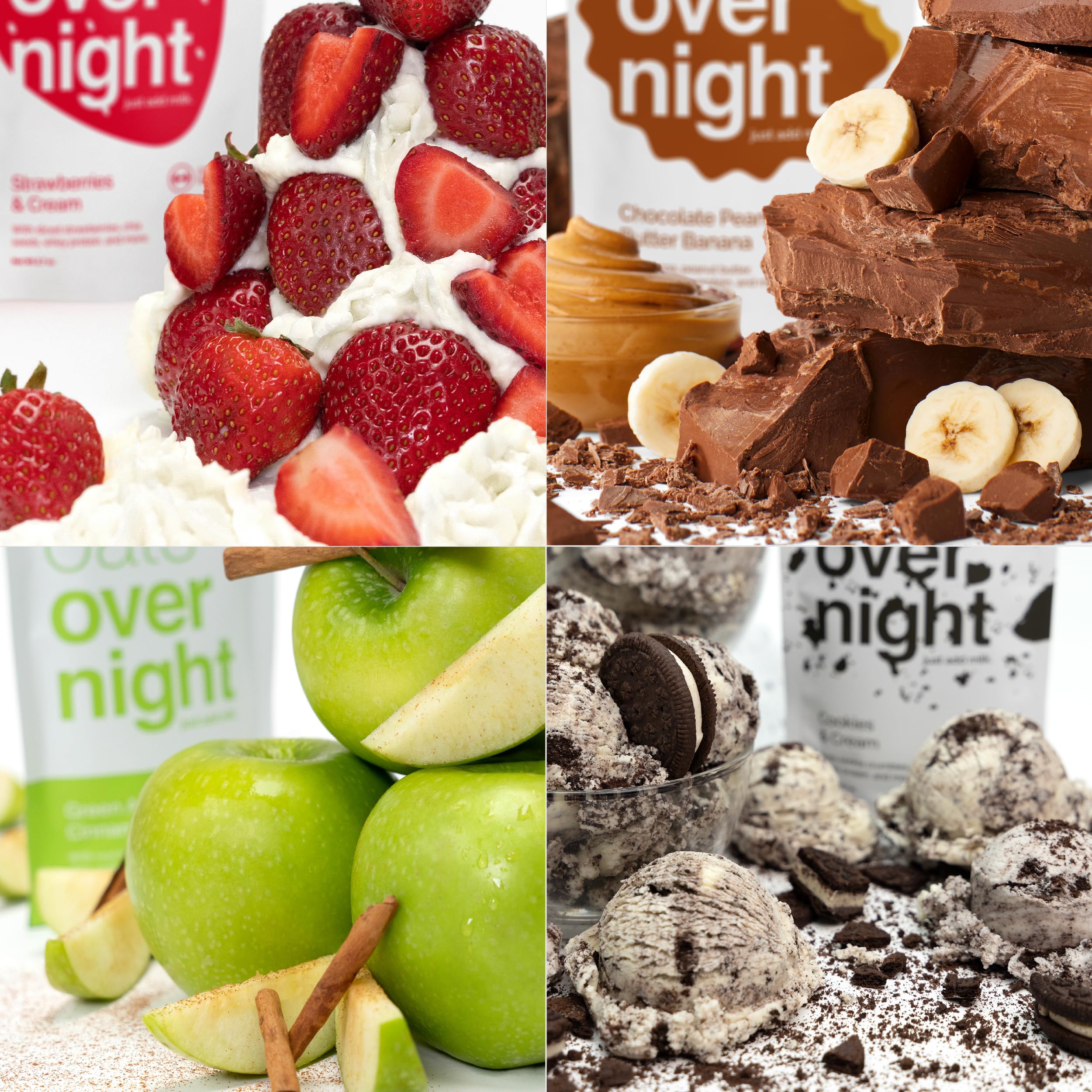 Oats Overnight Classic Variety Pack - High Protein & Fiber Gluten Free Oatmeal Breakfast Shake | Non-GMO, Green Apple Cinnamon & Cookies & Cream Flavors (16 Pack) - Perfect for Quick Healthy Breakfasts, Post-Workout Recovery & On-the-Go Nutrition
