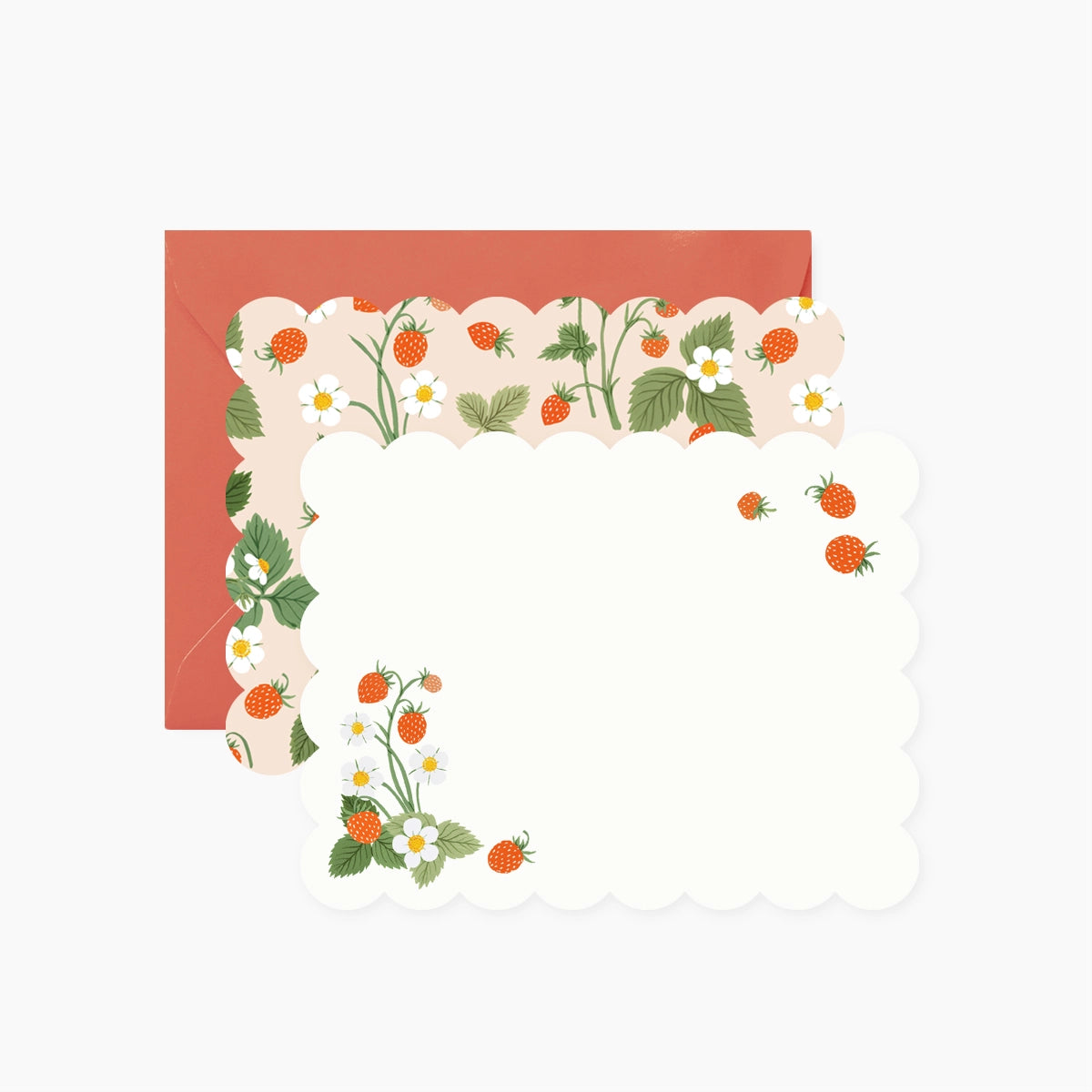 Botanica Paper Co. Wild Strawberries Notecards Set - Handmade Floral Stationery for Thank You Cards, Wedding Invitations & Gifting (Pack of 20)