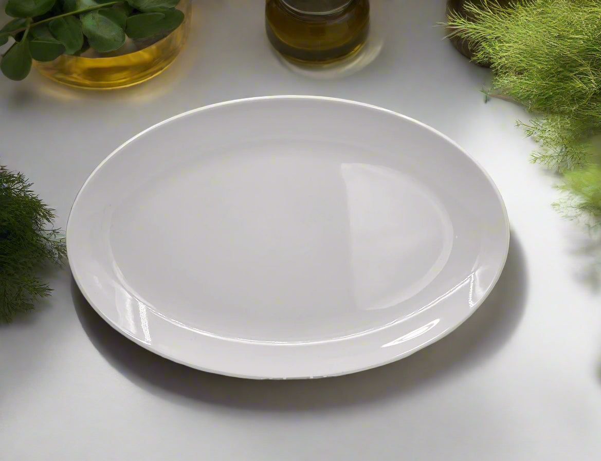17x11 Inch White Melamine Oval Serving Platter - Durable & Lightweight for Parties, Picnics, and Outdoor Dining