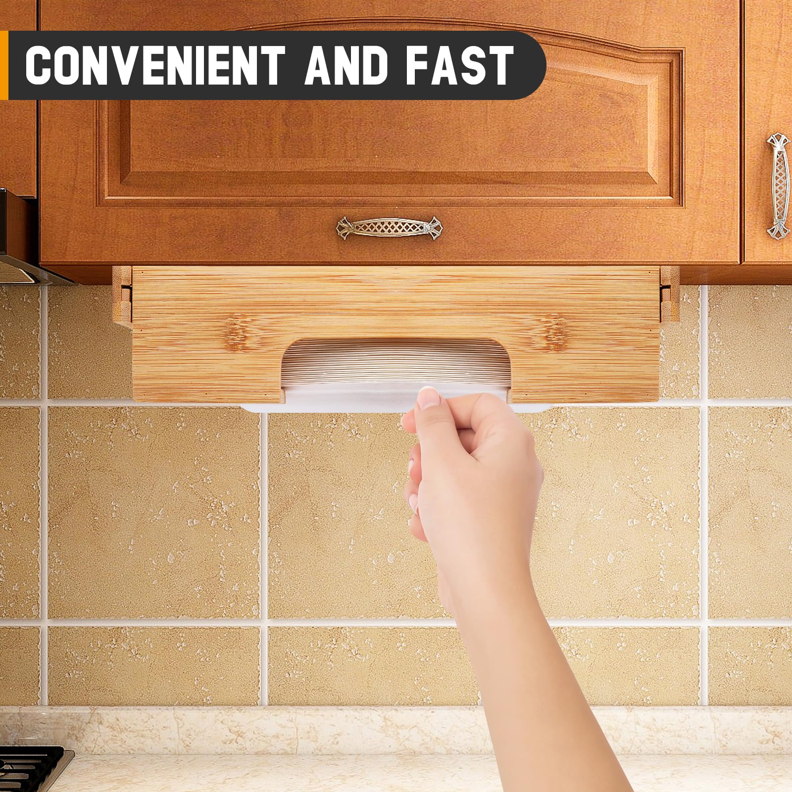 Bamboo Paper Plate Dispenser Holder - 10 Inch Under Cabinet Vertical Plate Organizer for Kitchen Countertop - Perfect for Parties, Picnics & Everyday Dining Storage