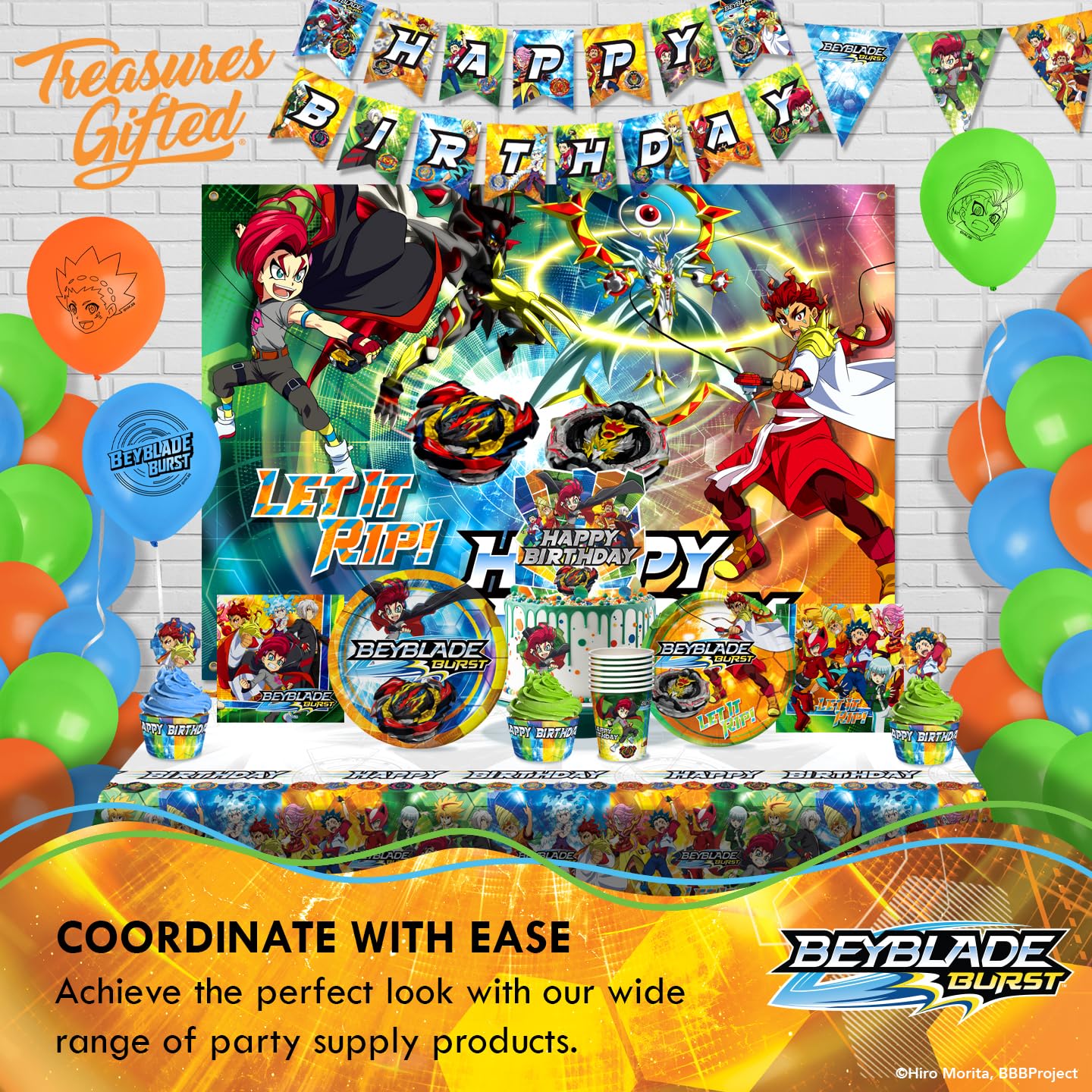 Beyblade Burst Party Tablecloth Pack of 2 - 54x108 Inch Official Licensed Table Cover - Beyblade Birthday Decorations, Stadium Battle Theme Party Supplies for Kids & Anime Fans