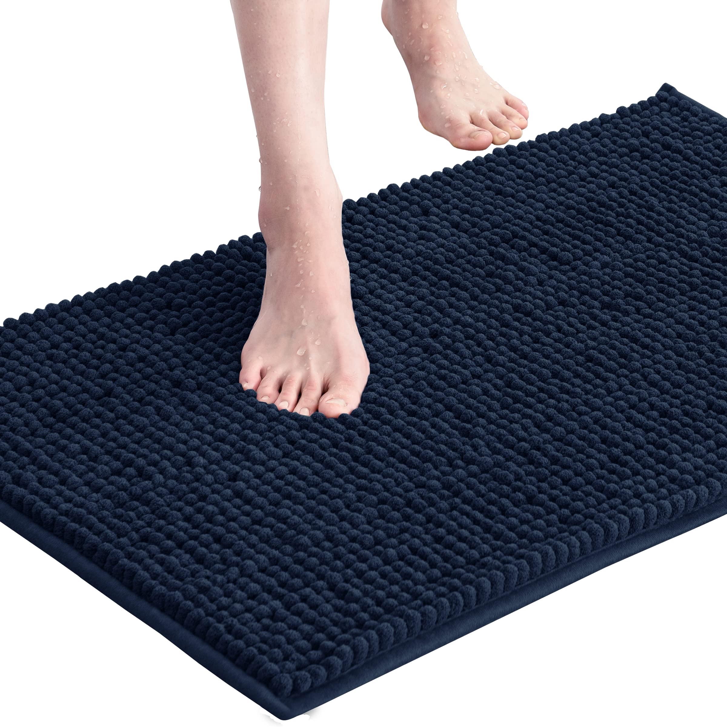 **SUBRTEX Chenille Bathroom Rug - Ultra Soft Plush Bath Mat, Water Absorbent & Quick Dry, Machine Washable (Navy, 20