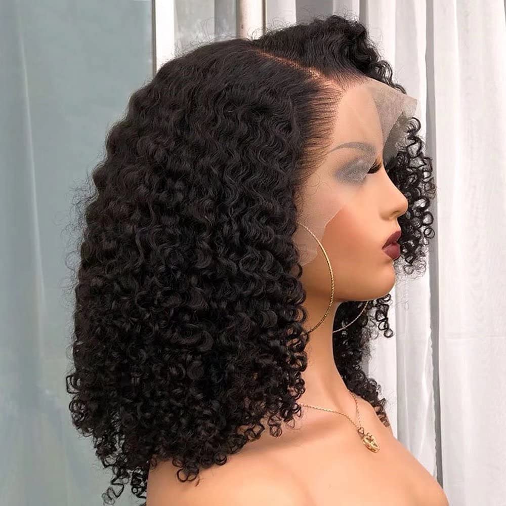 12 Inch Short Curly Bob Wig Human Hair - Glueless 13x6 Kinky Curly HD Lace Front Wig with Baby Hair - 150% Density Brazilian Virgin Hair for Black Women - Perfect for Daily Wear, Cosplay & Special Occasions