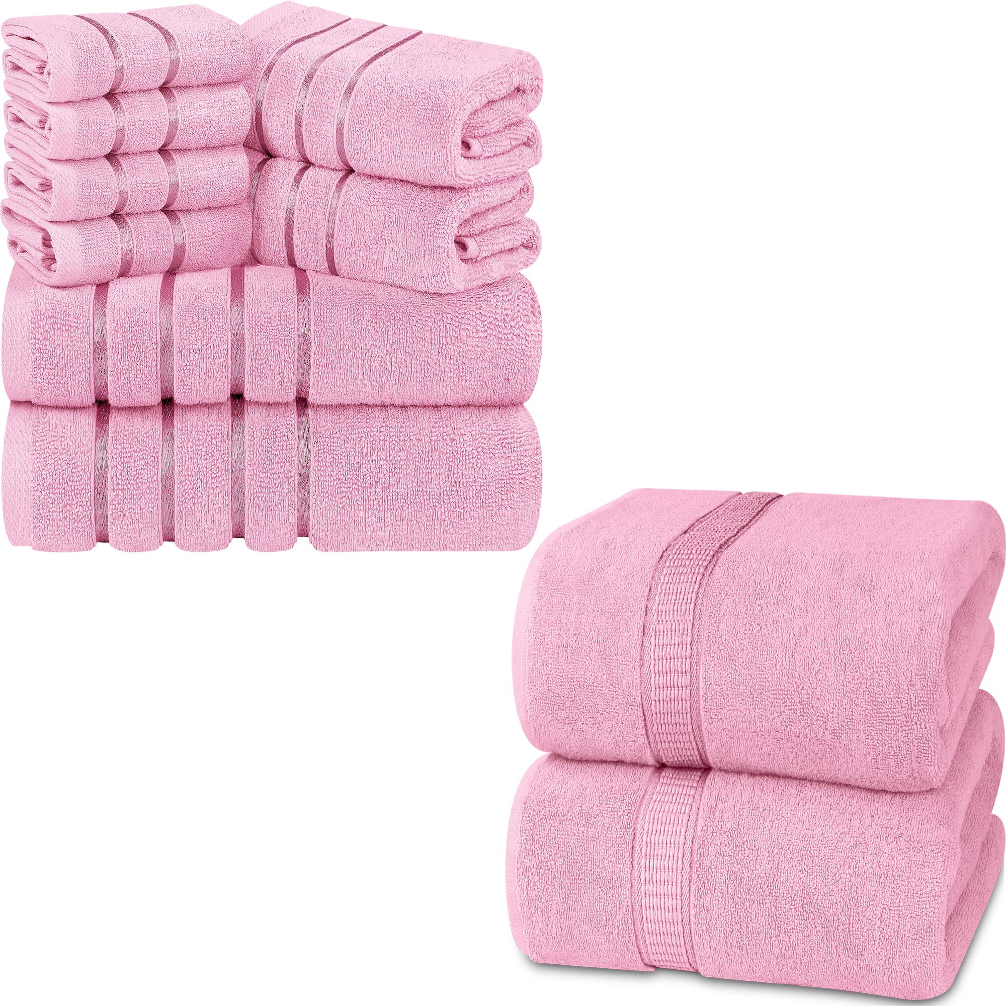 **Utopia Towels 10-Piece Luxury Bath Sheet & Viscose Towel Set - 600 GSM Ultra Absorbent Jumbo Bath Towels (2 Pack) + 8 Soft Viscose Towels - Perfect for Spa, Bathroom & Hotel Use (Pink)**