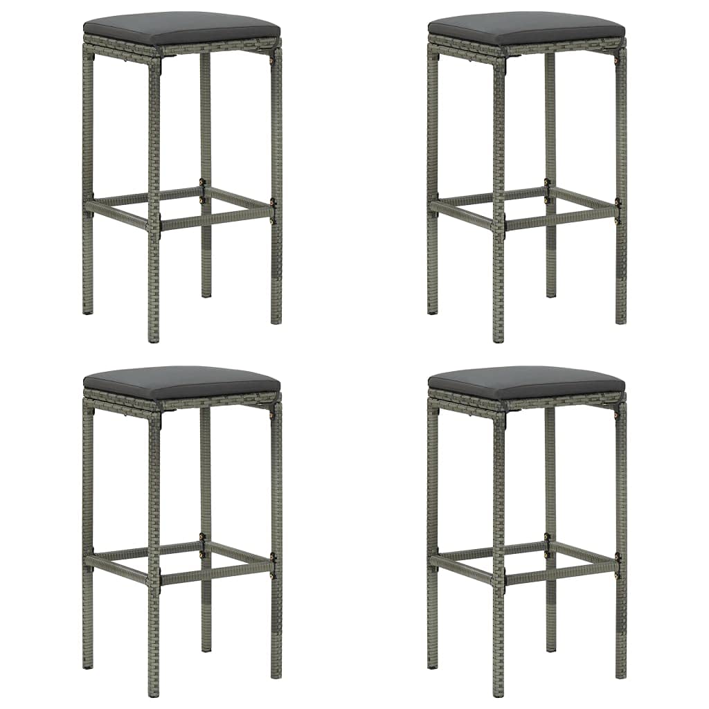 IGOTO 4-Piece Grey Rattan Bar Stools with Cushions - Counter Height Outdoor Patio Bar Chairs, Wicker Barstools for Kitchen Island, Backyard, Deck & Garden Furniture