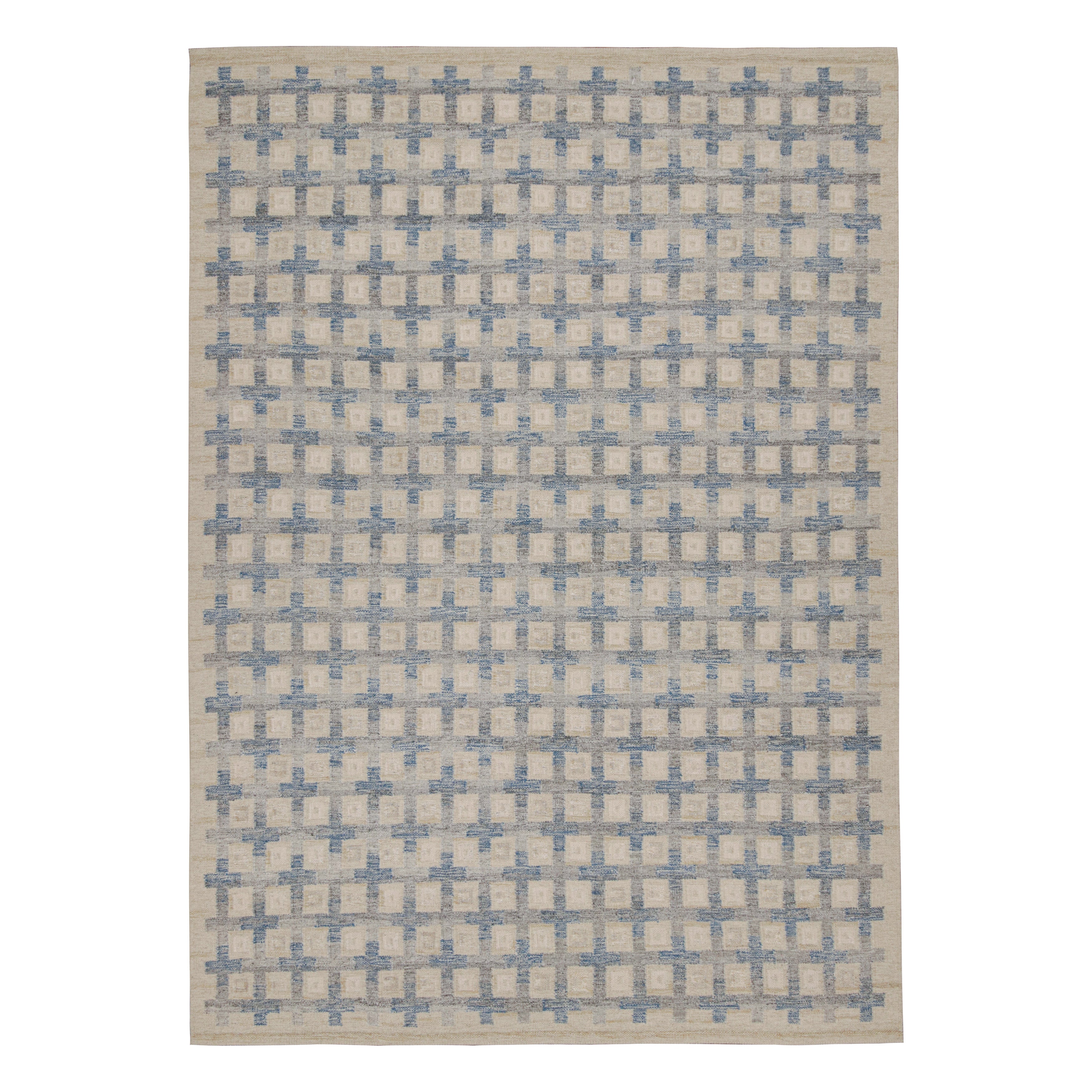 Premium Blue Swedish Flatweave Rug 10'1 x 14' - Handmade Scandinavian Design for Living Room, Bedroom & Dining Area Decor