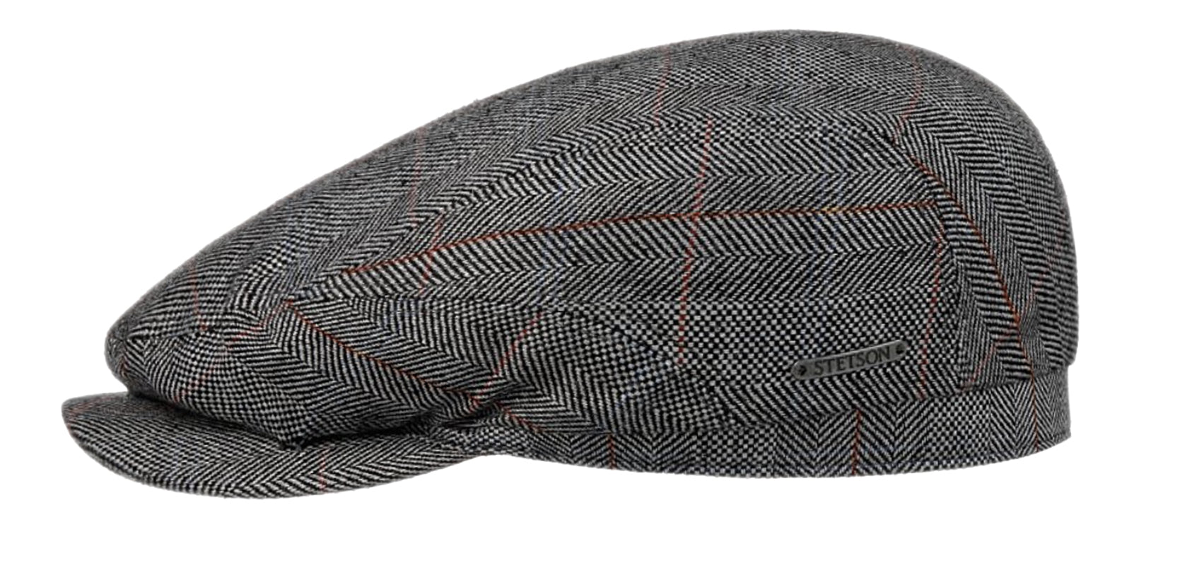 Stetson Silk Herringbone Check Drivers Style Flat Cap - Silver Grey | Classic Men's Hat for Casual Wear, Driving & Outdoor Activities