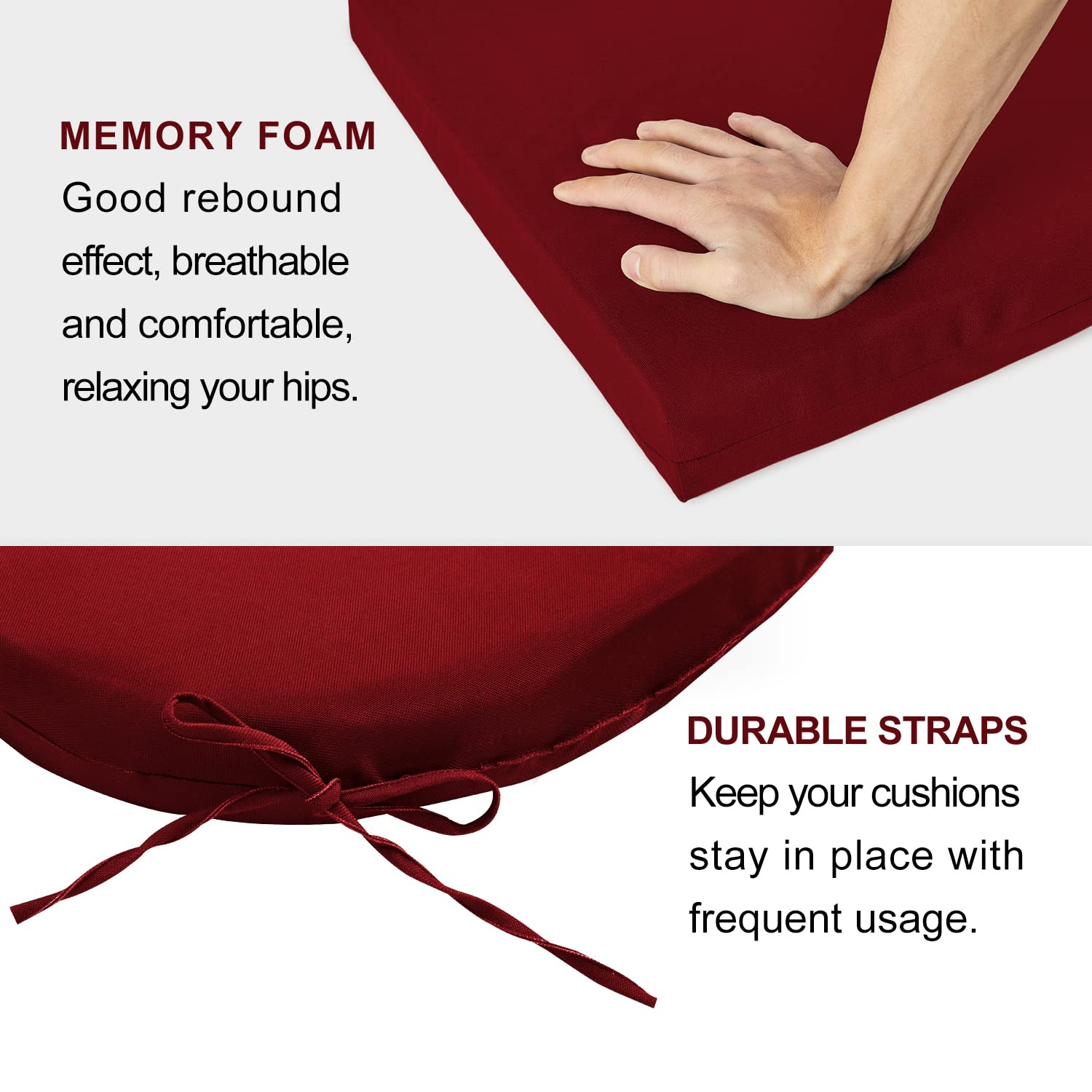 LOVTEX 4-Piece Outdoor Chair Cushions Set - Waterproof Patio Furniture Cushions with Ties (17x16x2 Inches, Dark Red) - Perfect for Garden, Poolside, Deck & Patio Seating