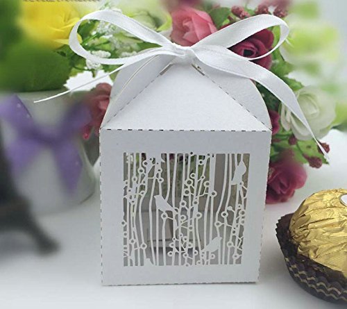 Joinwin® 50PCS White Pearlescent Laser Cut Birdcage Wedding Favor Boxes - Elegant Party, Baby Shower, Bridal Shower Candy & Chocolate Gift Boxes for Wedding Decorations, Birthday Celebrations and Special Events