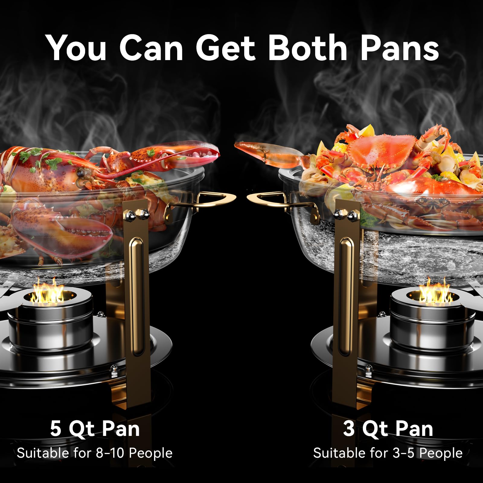 4-Pack Buffet Chafing Dishes Set - 3Qt & 5Qt Stainless Steel Food Warmers with Glass Lids & Serving Tongs - Perfect for Catering, Weddings, Birthday Parties & Buffet Events