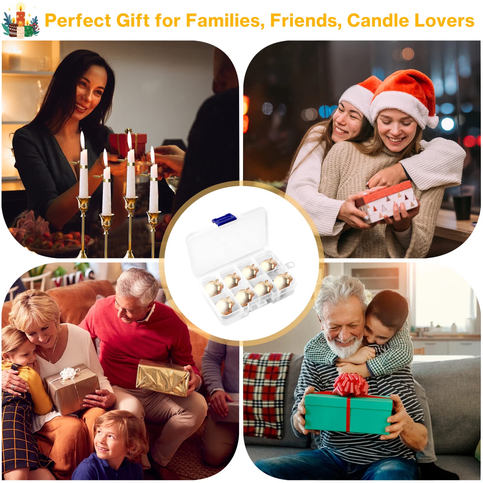 8-Piece Automatic Candle Snuffer Kit with Storage Box - Swedish Candle Extinguisher Rings & Clip-On Wick Stoppers for Safe Candle Extinguishing (Gold) | Perfect for Home Decor, Romantic Dinners, Spa Relaxation & Candle Lovers Gift