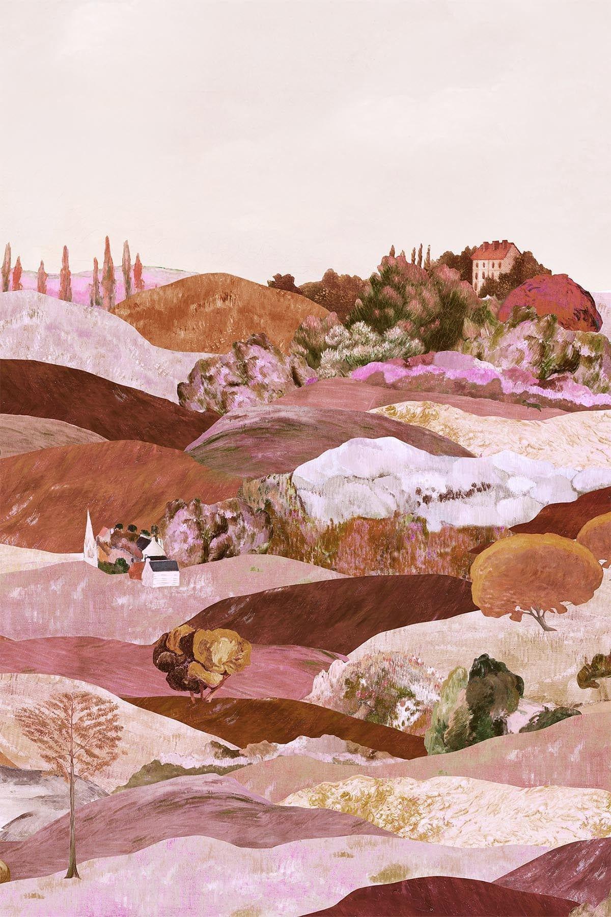 Eclectic Landscape Pink Wall Art - Modern Abstract Canvas Painting for Living Room, Bedroom & Office Decor